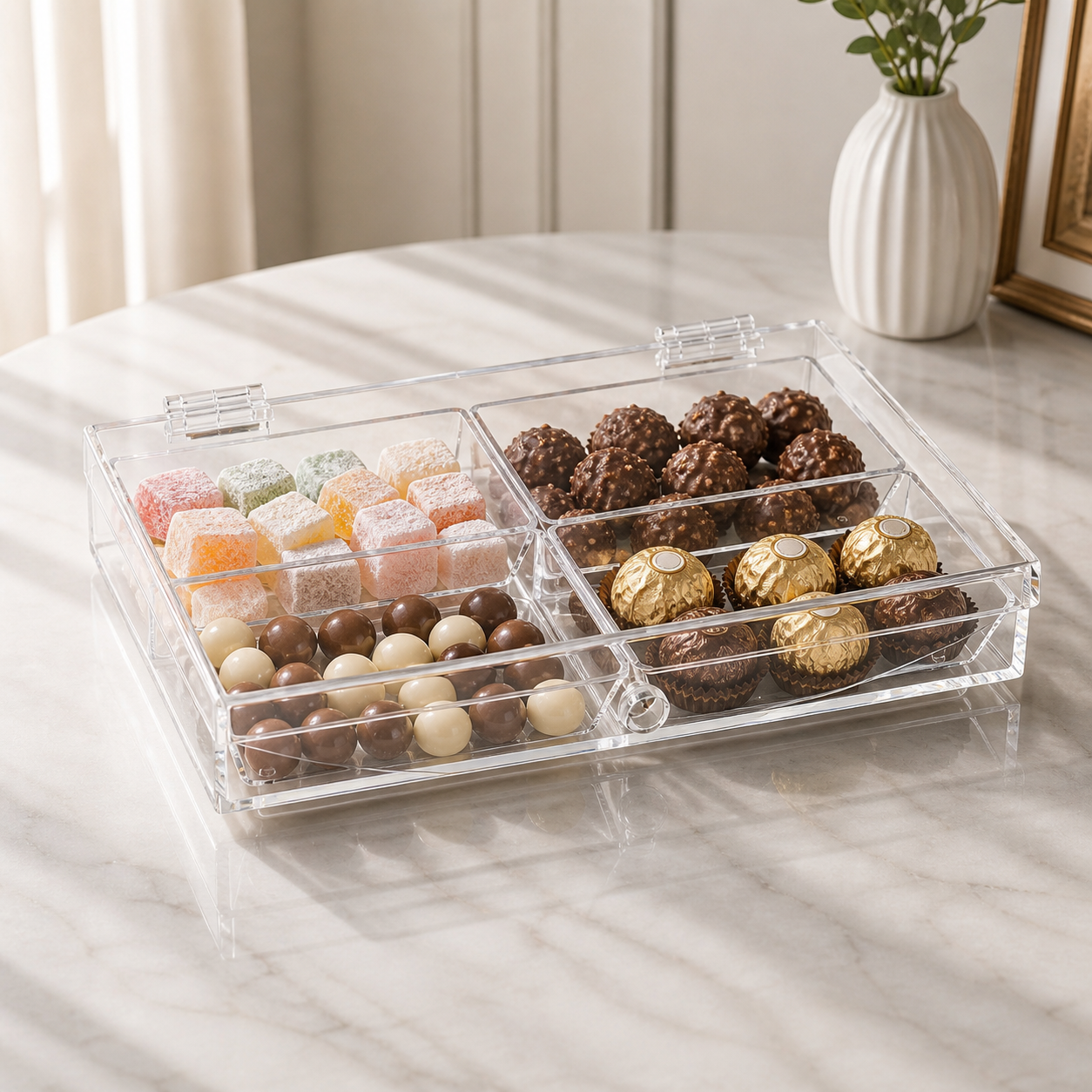 Vague Rectangular Acrylic Candy Box with 4 Compartments – Dukkan