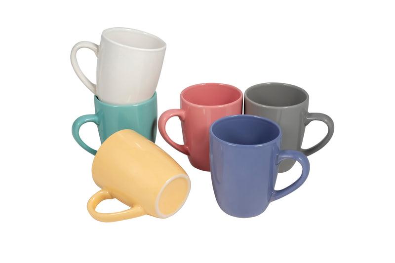 Decopor 6 piece Stoneware Color Glazed Mugs Set 360 ml