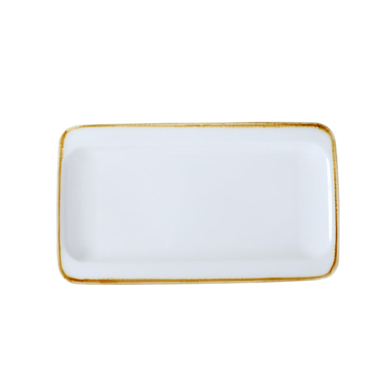 Porceletta Ivory Mocha Rectangle Tow Edge Rim Plate 13"