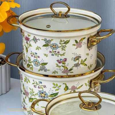 طقم طناجر ستيل مطلي بالمينا (قيشاني)