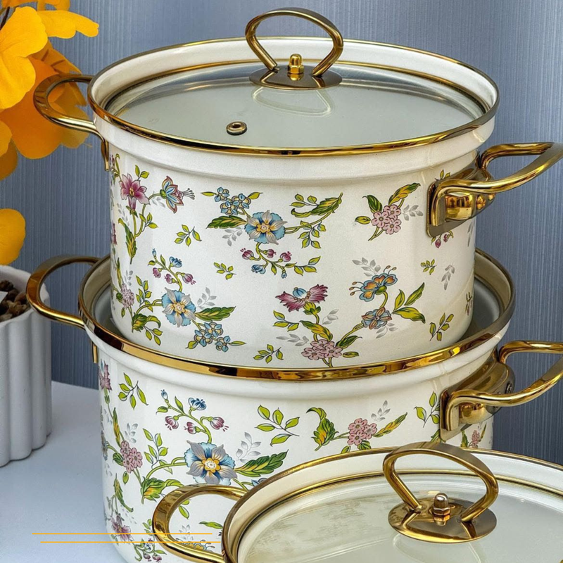 طقم طناجر ستيل مطلي بالمينا (قيشاني)