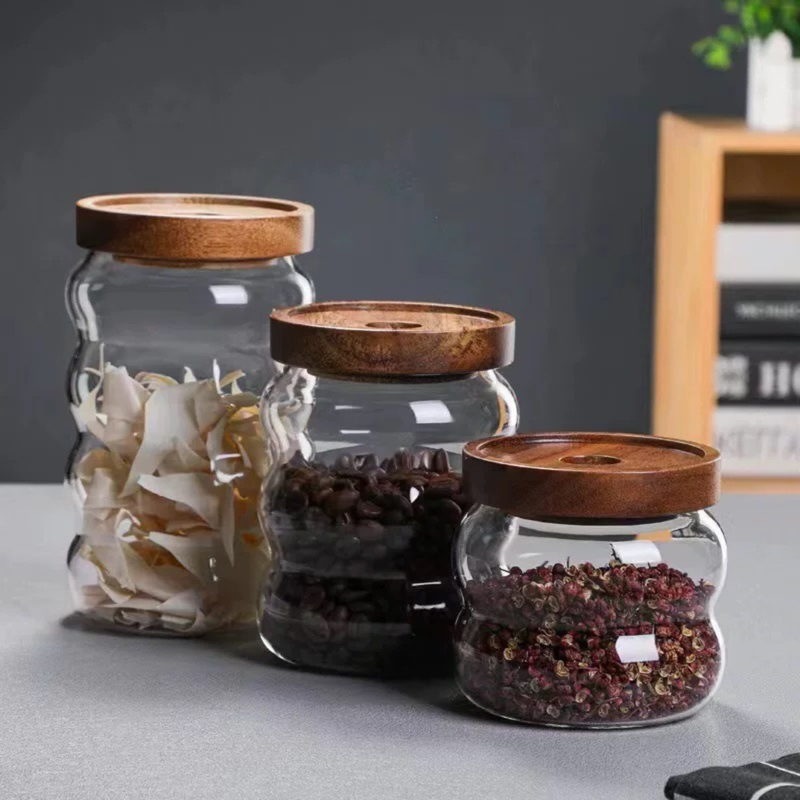 Glass jar set with bamboo lid