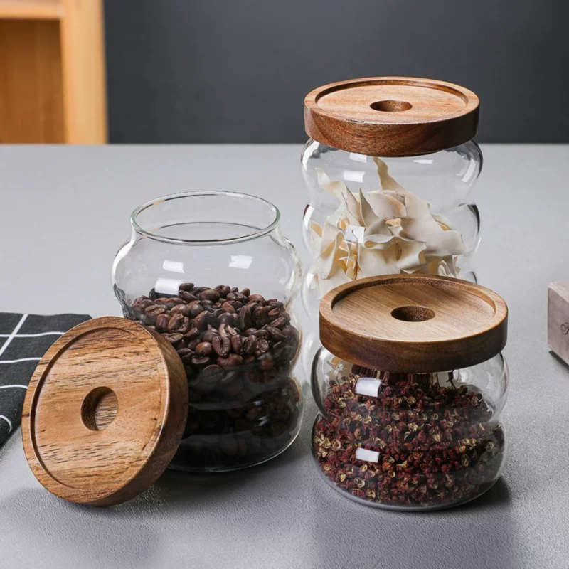 Glass jar set with bamboo lid