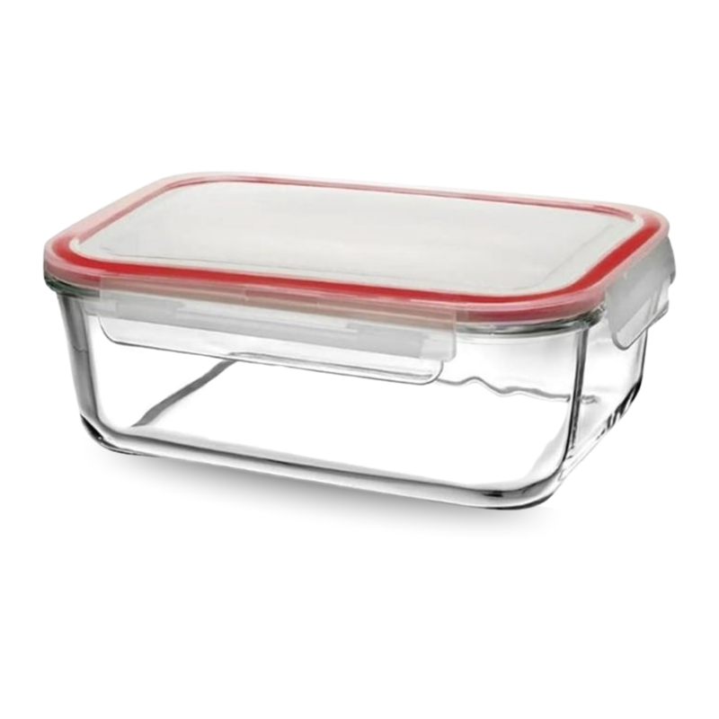 Rectangular glass food container with lid