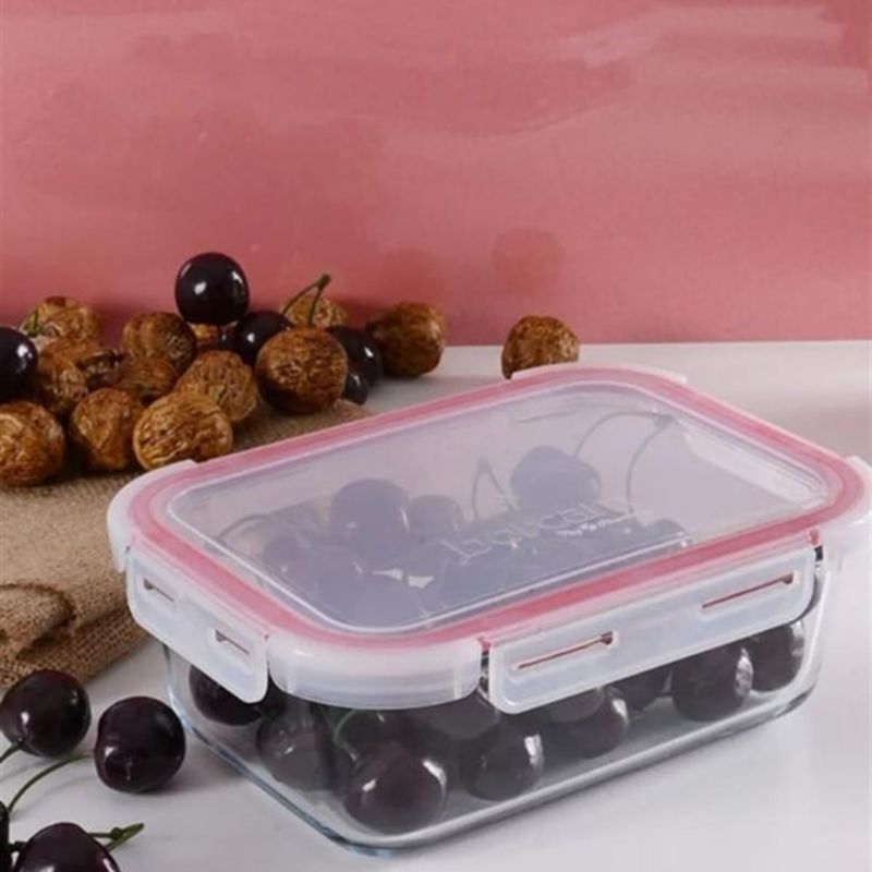 Rectangular glass food container with lid