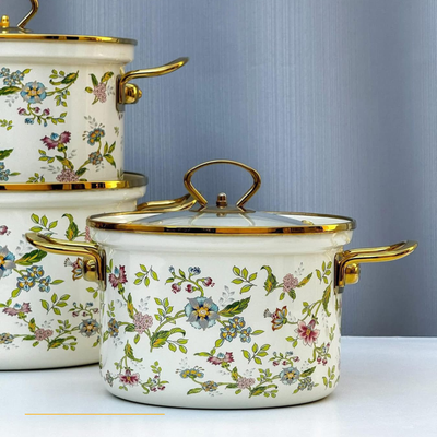 طقم طناجر ستيل مطلي بالمينا (قيشاني)