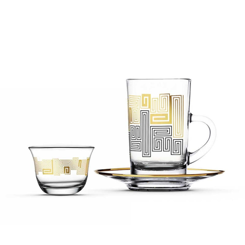 Echo Glass Tea Cup W/Saucer & Cawa Cup Set | 18 pieces