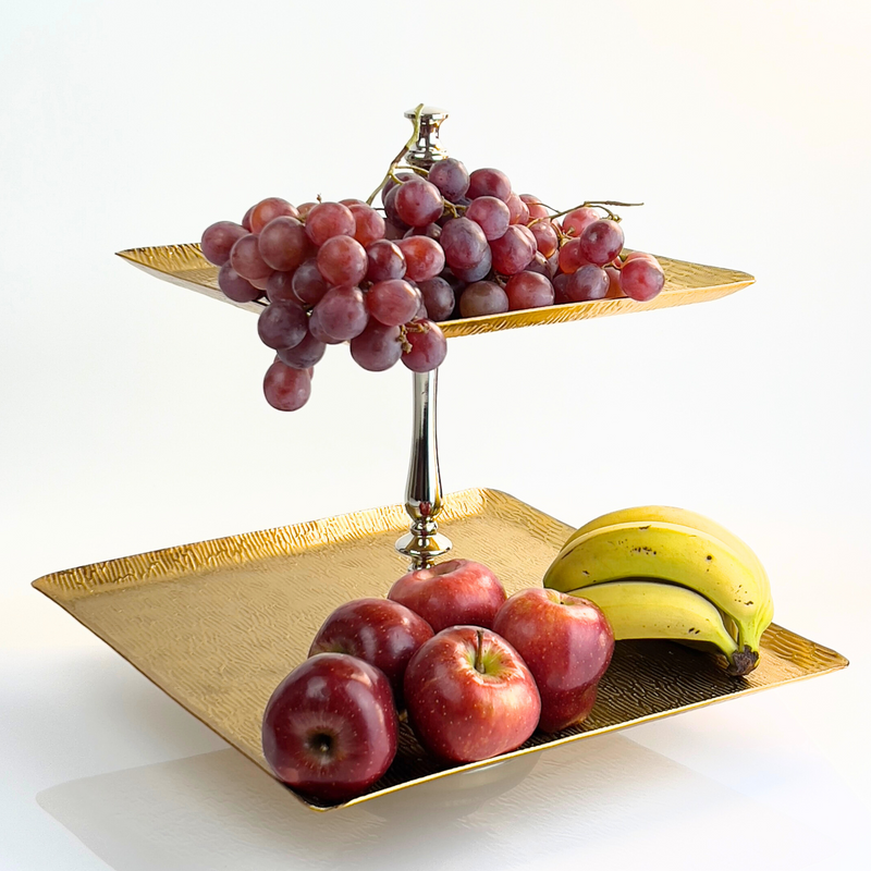 Vague Aluminium Square 2 Tier Stand with Stainless Steel Finish 40 cm India