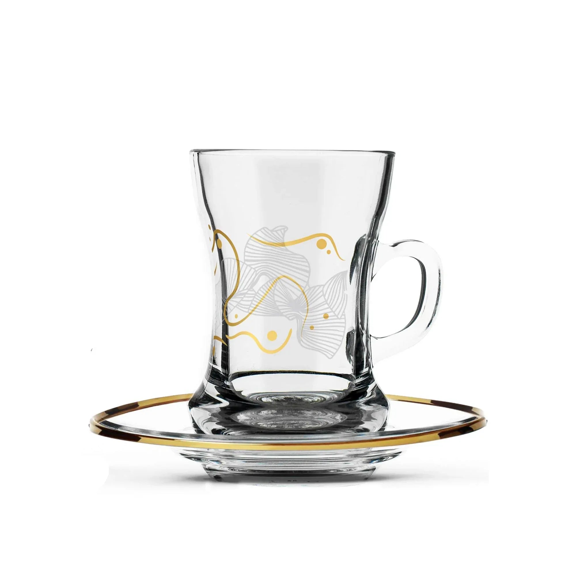 Dimlaj Sky Glass Tea Cup with Saucer Set 12 Pcs Gold – Dukkan Khalil