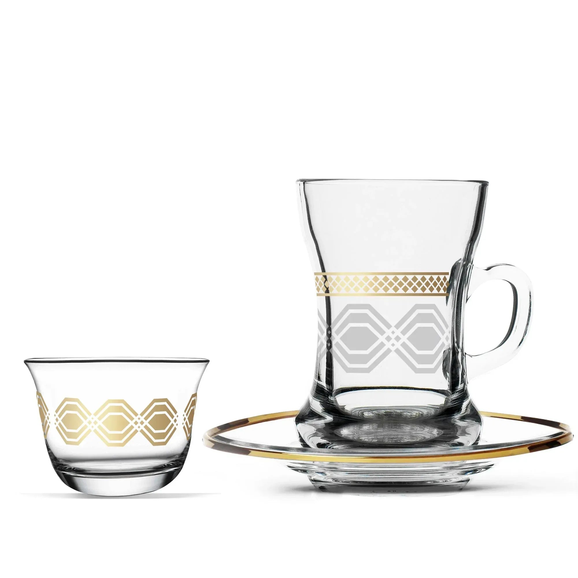 Dimlaj Diamond Glass Tea & Coffee Set 18 Pcs Gold – Dukkan Khalil