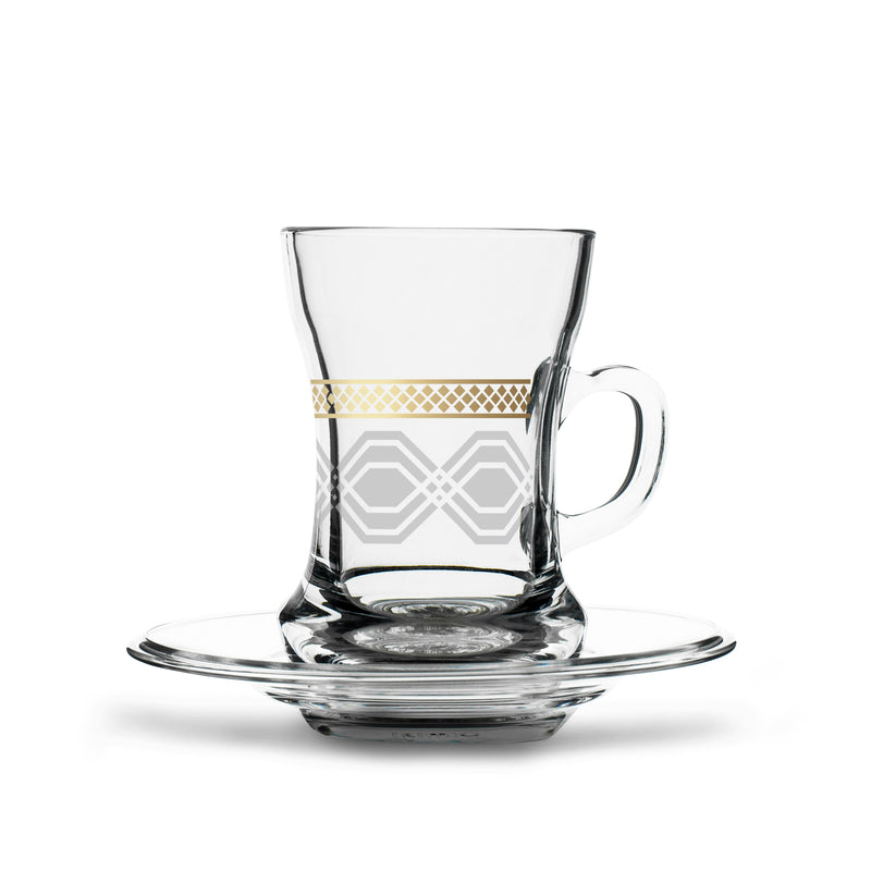 Diamond Glass Tea Cup W/Saucer Set | 12 pieces
