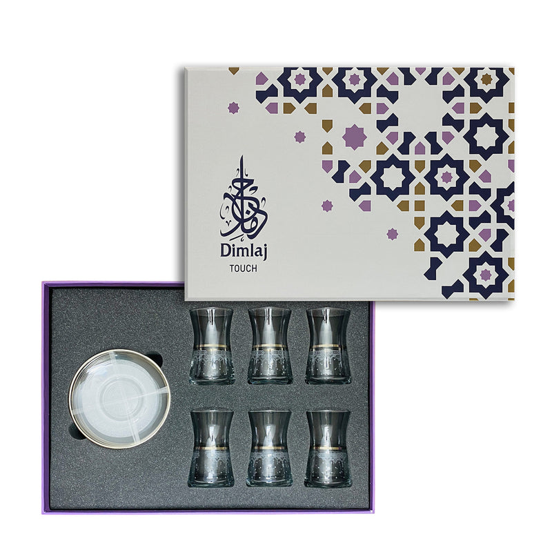 Collar Glass Tea Cup W/Saucer Set | 12 pieces