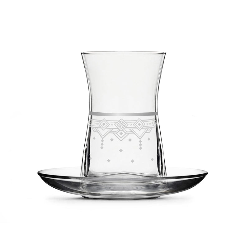 Collar Glass Tea Cup W/Saucer Set | 12 pieces