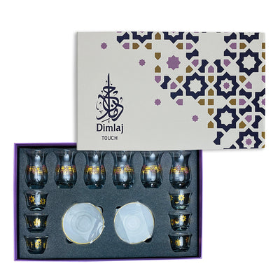 Carmen Glass Tea Cup W/Saucer & Cawa Cup Set | 18 pieces