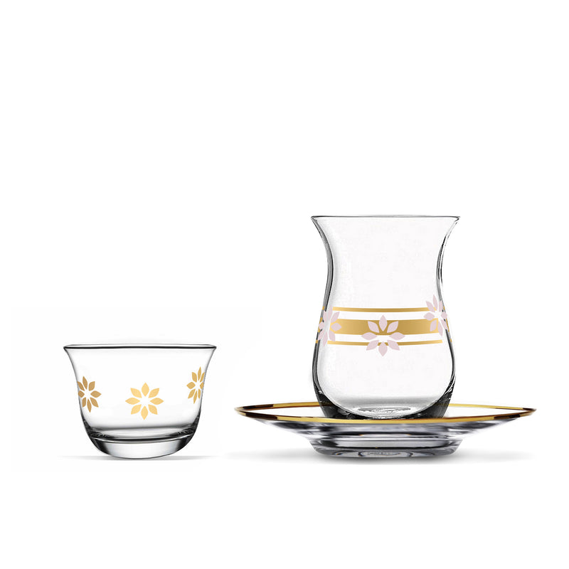 Carmen Glass Tea Cup W/Saucer & Cawa Cup Set | 18 pieces