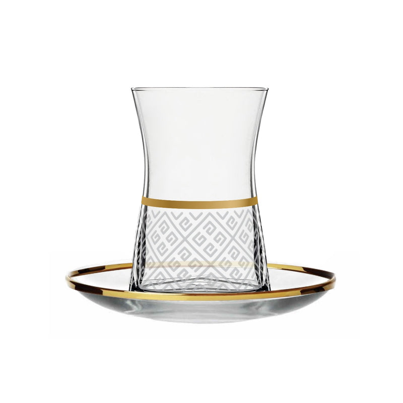 Crown Glass Tea Cup W/Saucer Set | 12 pieces
