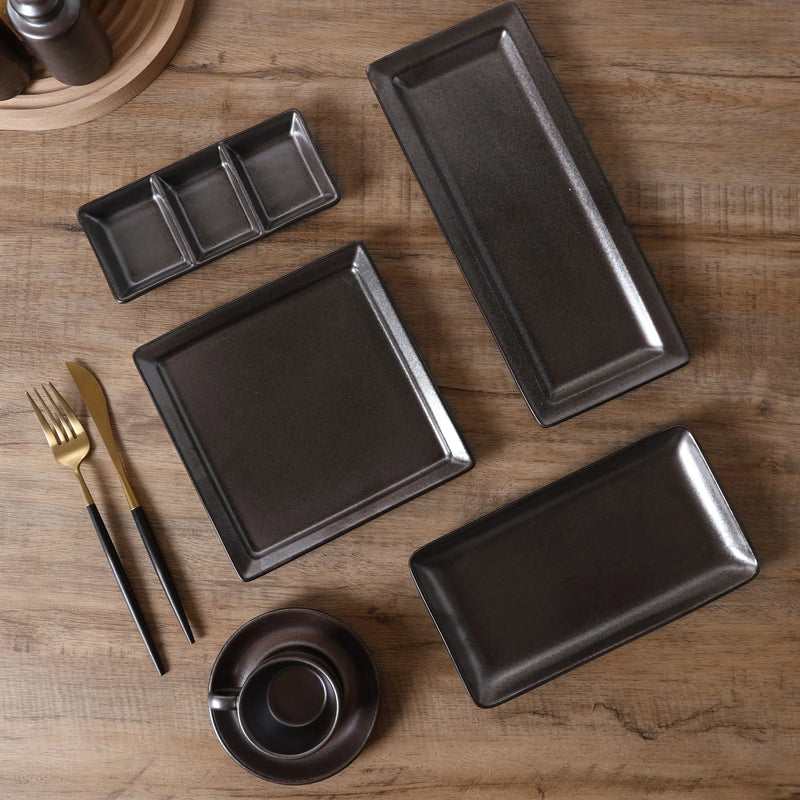 صحن بورسلان مربع راستك أسود من Porceletta 