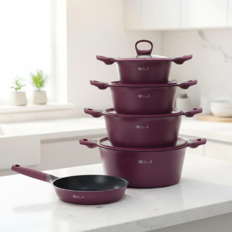 Royal Granite Cookware Set 9 Pcs| Nordic Model | Burgundy – Dukkan Khalil