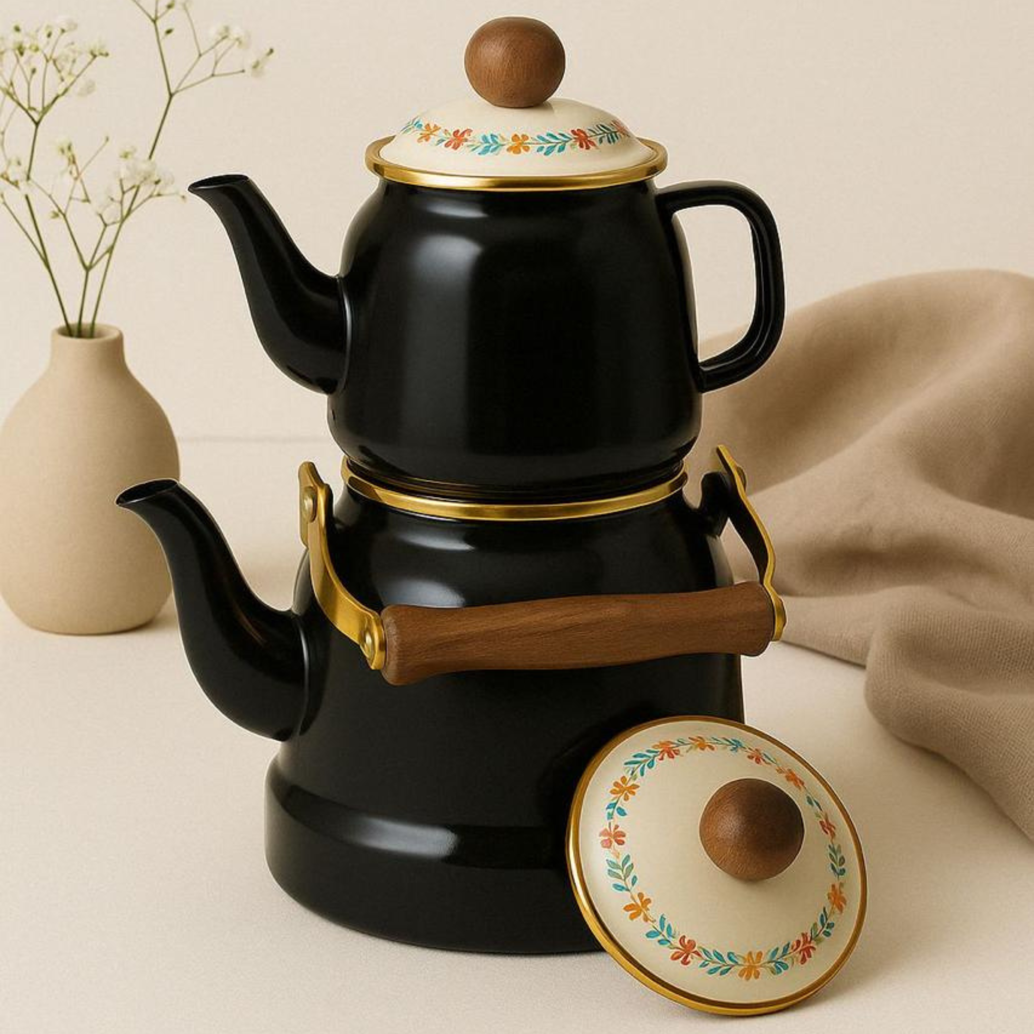 Elegant Turkish Tea Pot Set | Black – Premium Ceramic Tea Set – Dukkan ...