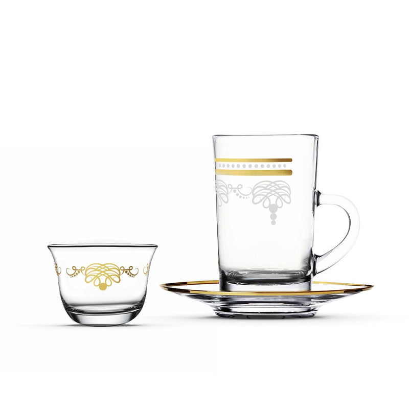 Elixir Glass Tea Cup W/Saucer & Cawa Cup Set | 18 pieces