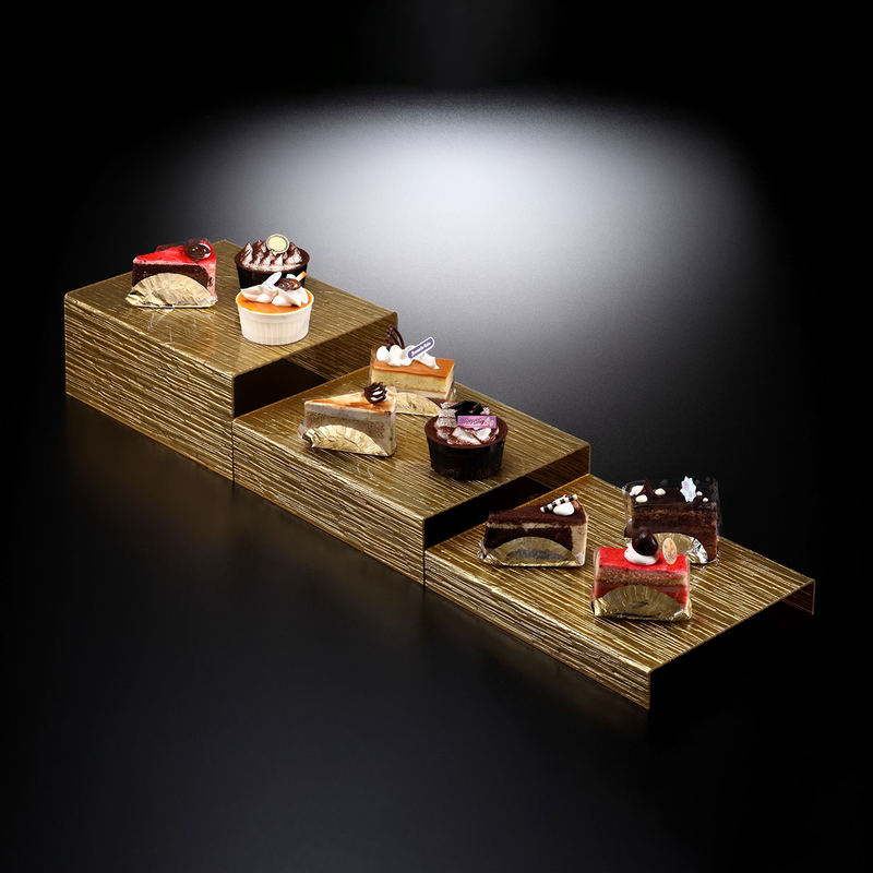 Vague Three Piece Acrylic Dessert Display Set Bark Design