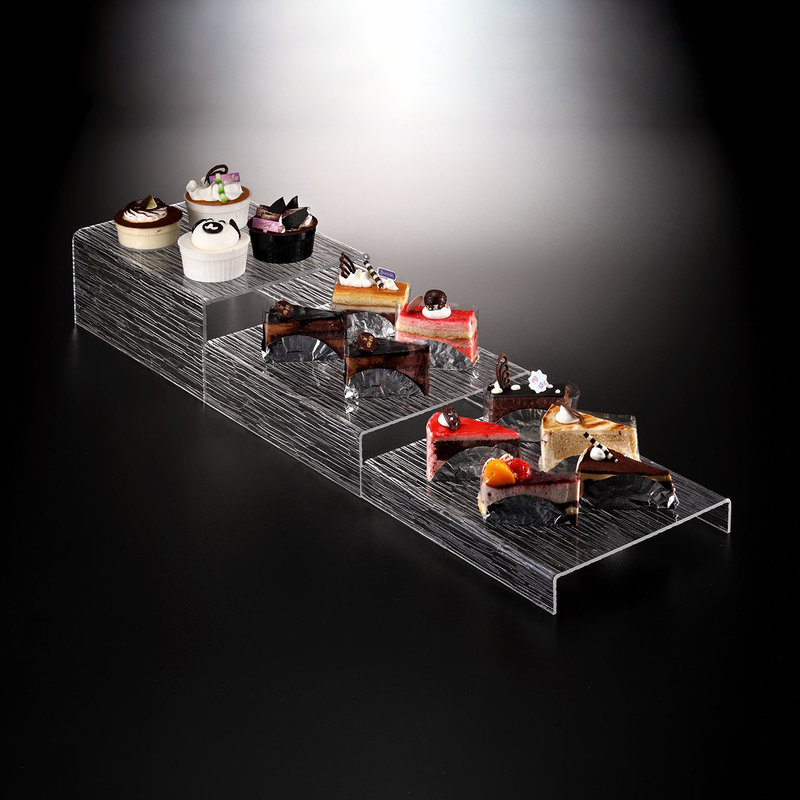 Vague Three Piece Acrylic Dessert Display Set Bark Design