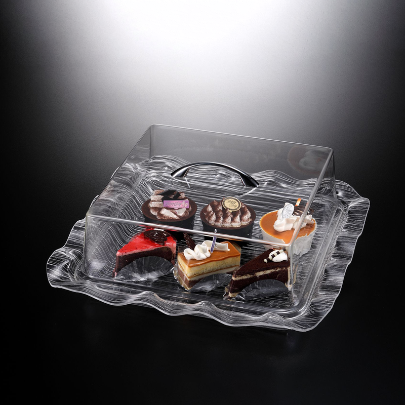 Vague Acrylic Square Cake Box with Wavy Egdes Bark Design 