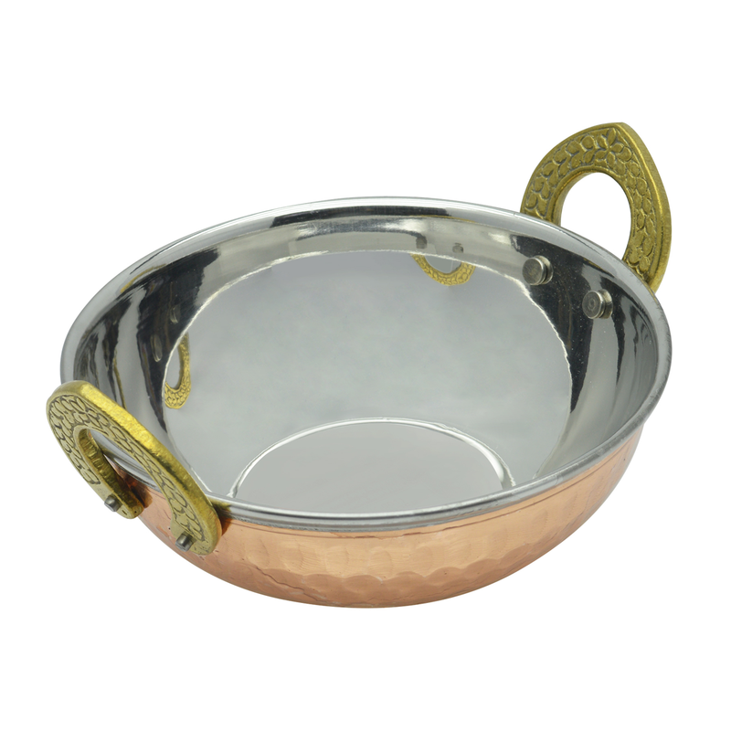 Vague Copper Kadai with Brass Handle