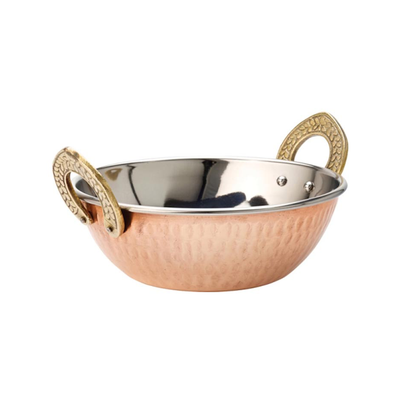 Vague Copper Kadai with Brass Handle