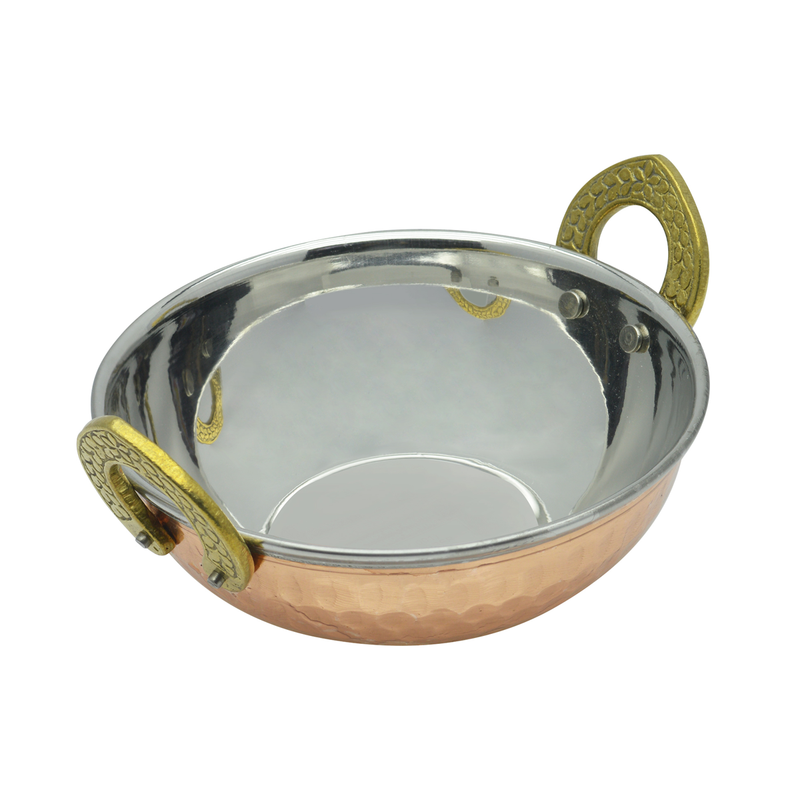 Vague Copper Kadai with Brass Handle