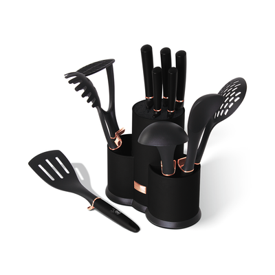 Berlinger Haus 12 Pieces Kitchen Tools & Knives Set Black Rose Gold Collection