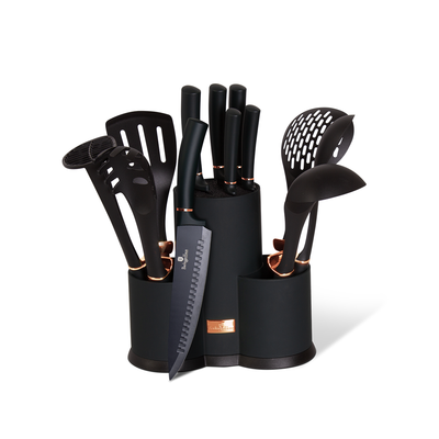 Berlinger Haus 12 Pieces Kitchen Tools & Knives Set Black Rose Gold Collection